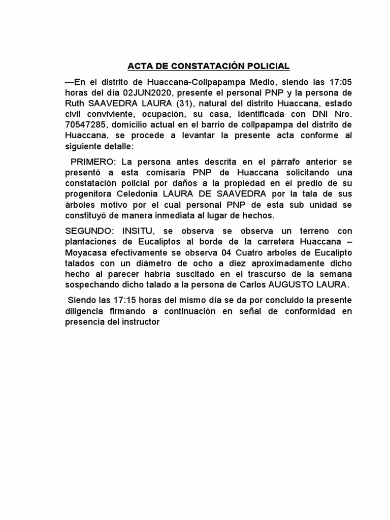 ¿Qué dijo el favorecido en el Acta de constatación policial de fecha 10 de noviembre del 2011?