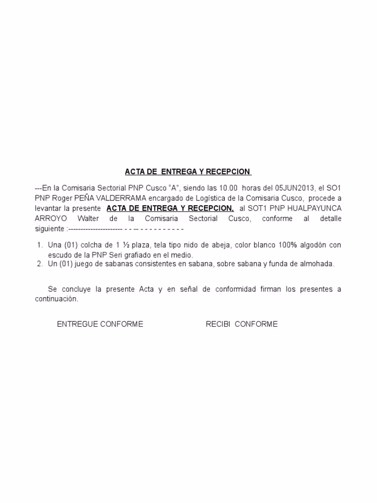 ¿Qué elementos debe contener un acta de entrega?