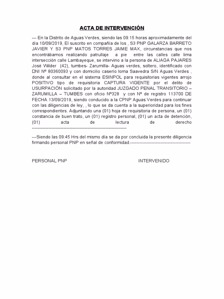 ¿Cuáles son los requisitos para elaborar un Acta Policial?
