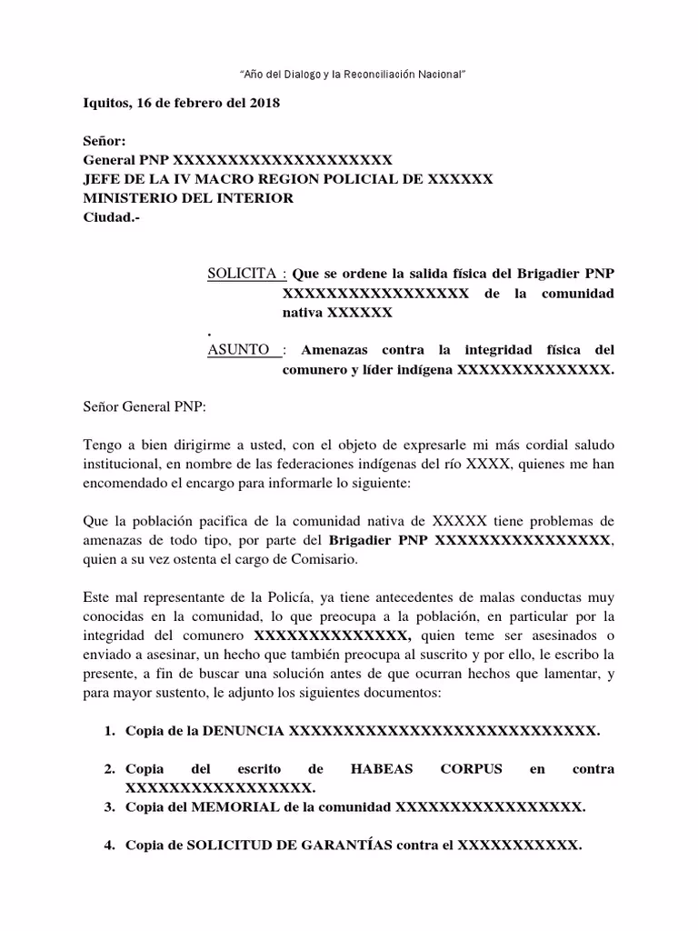 ¿Cuáles son los ejemplos de carta de exposición de motivos para policía?