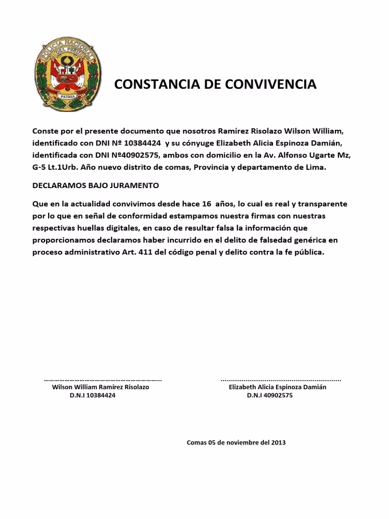 ¿Quiénes deben ser los testigos del certificado de convivencia?