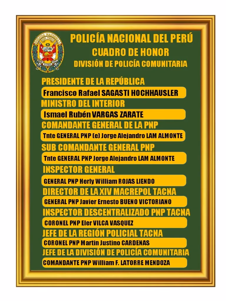 ¿Quién es el Sub Comandante General de la Policía Nacional del Perú?