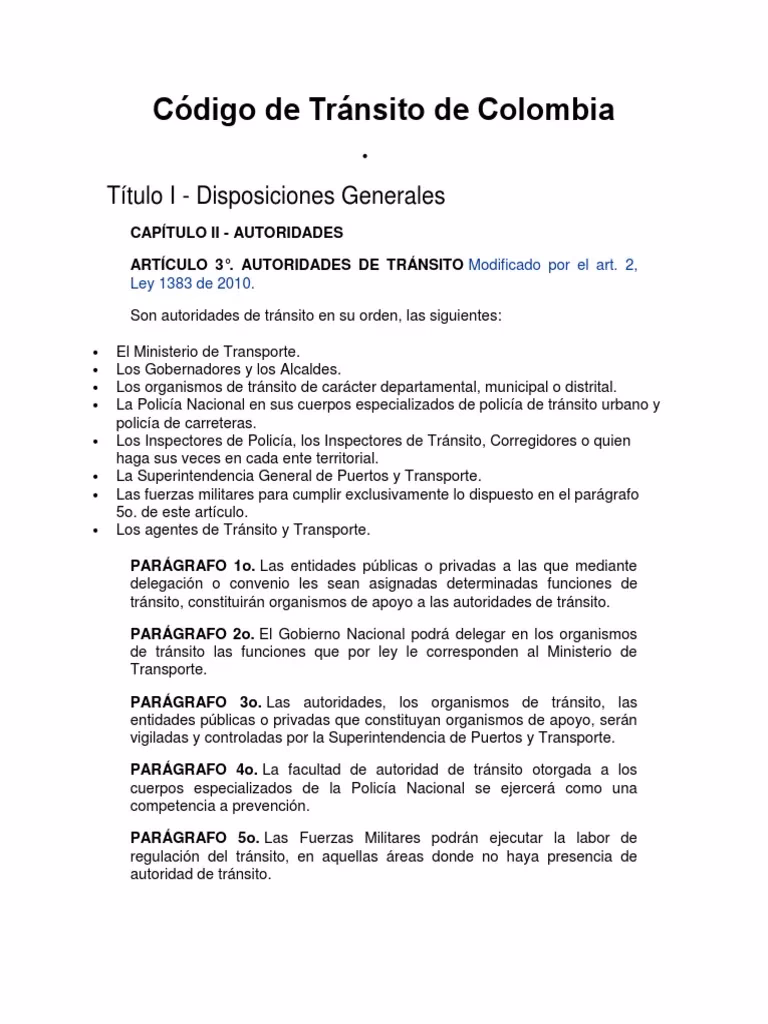 ¿Qué norma pertenece el Código de Tránsito?