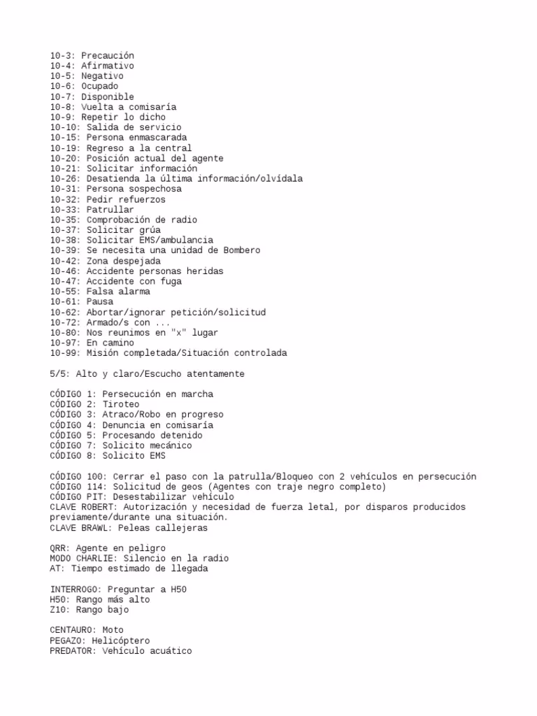 ¿Qué representan los códigos policiales radiales?