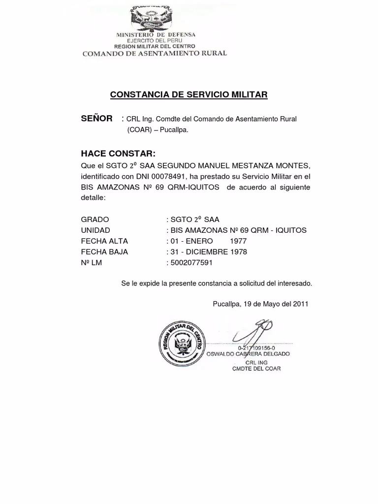 ¿Cómo solicitar el duplicado original de la constancia de tiempo de servicio militar?