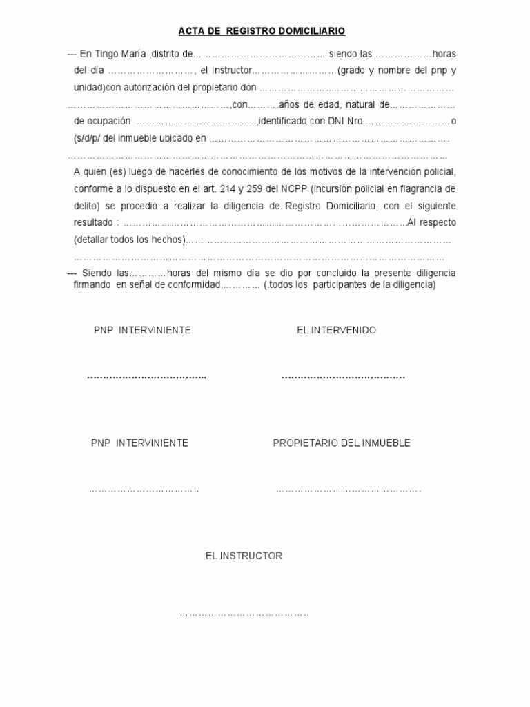 ¿Qué es el Acta de autorización y registro domiciliario de Incautación con fines de decomiso de Coca?