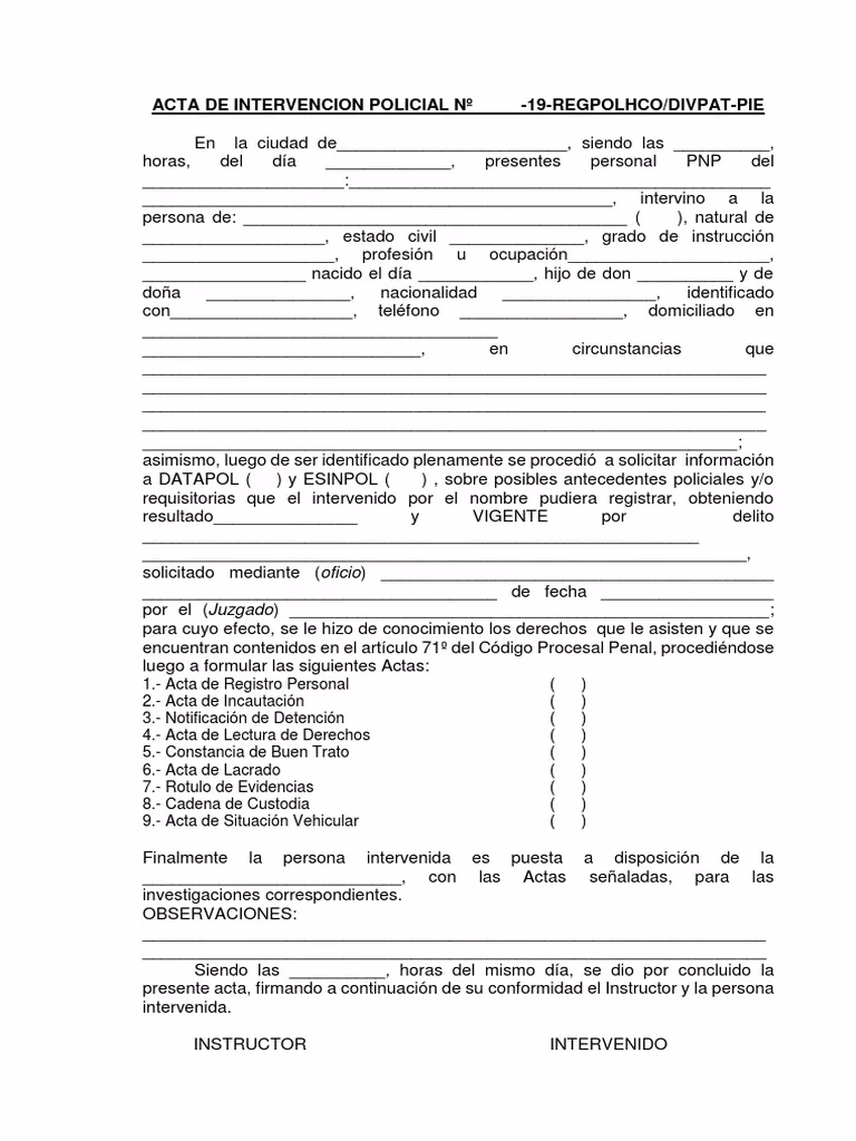 ¿Qué es un Acta de Intervención Policial?