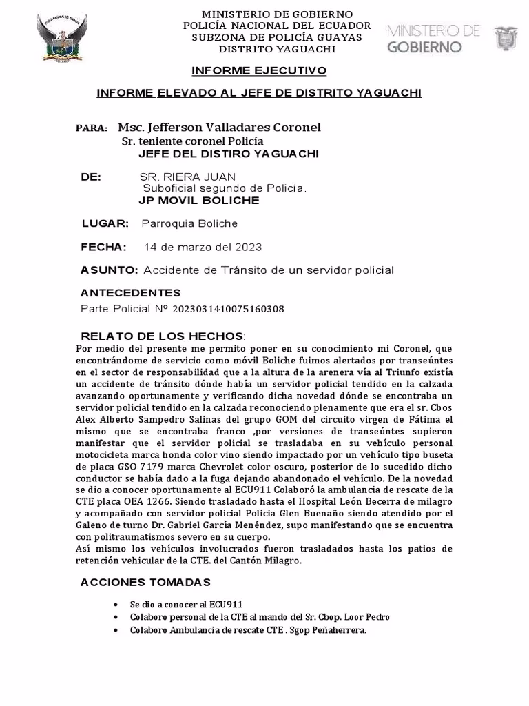¿Cuándo se adoptó el formato del “Informe de Accidentes de Tránsito”?