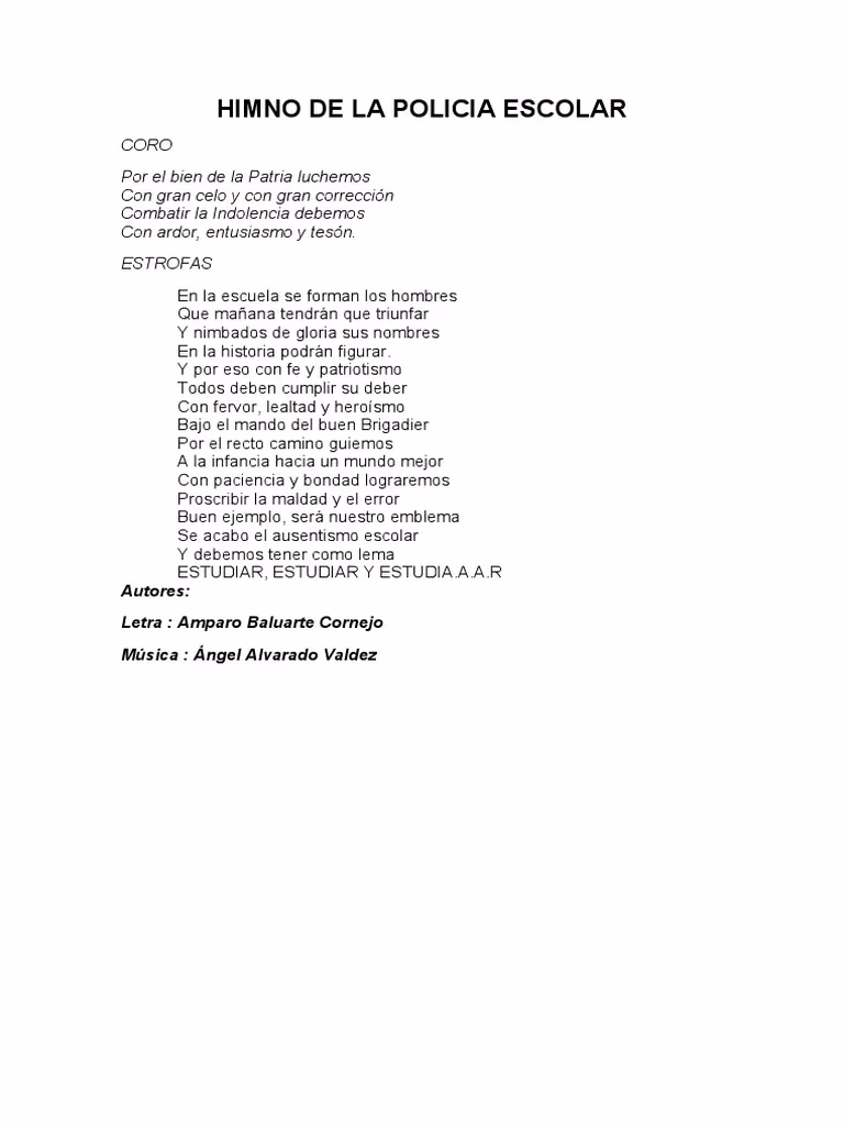 ¿Cuál es la letra del himno de la Policía Nacional?