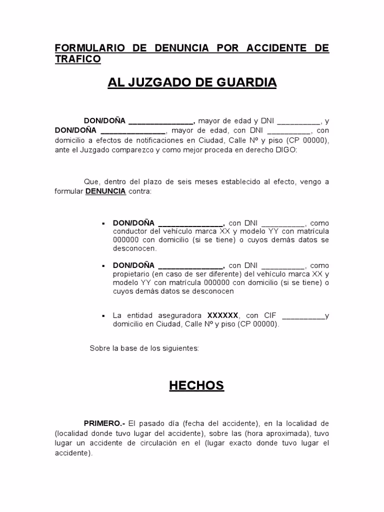 ¿Cómo descargar un modelo de denuncia accidente de tráfico?