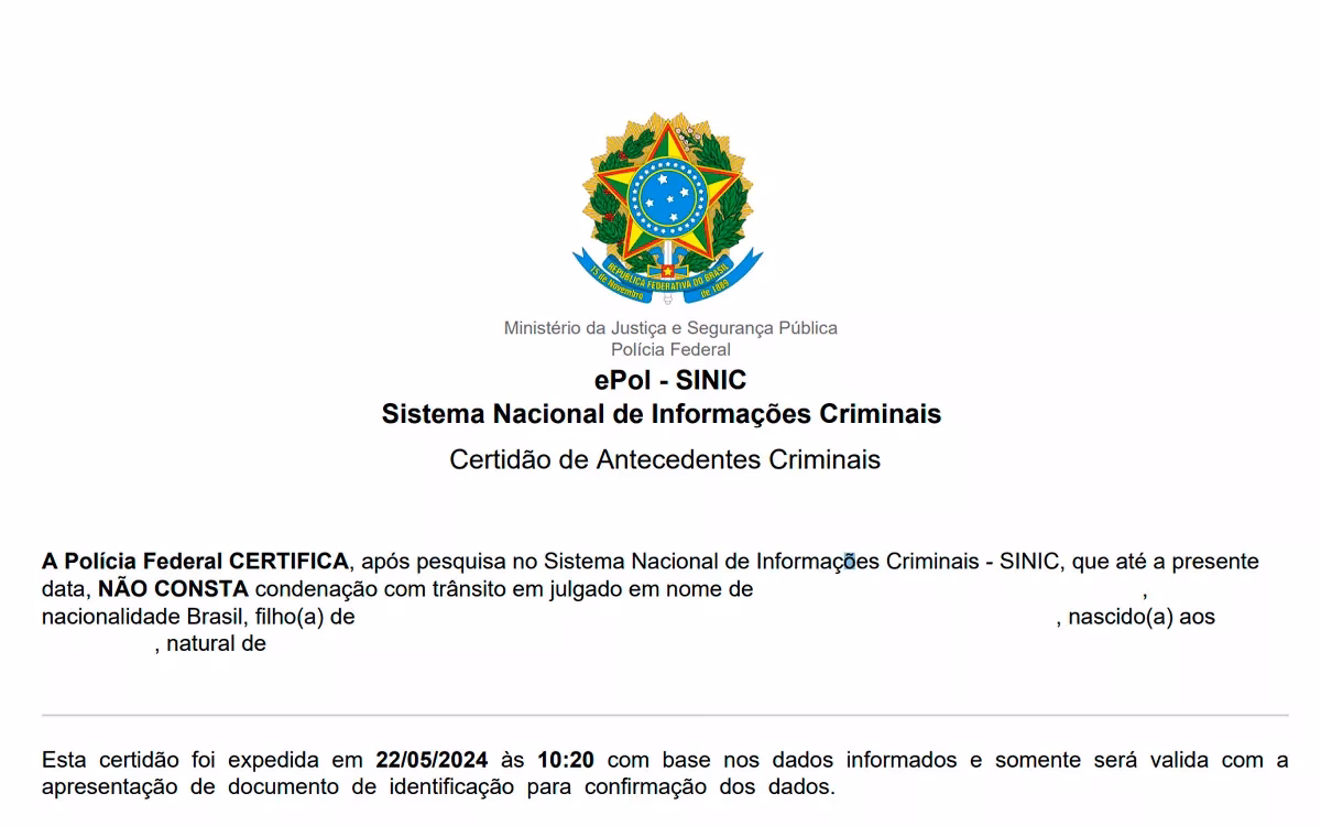 Qual a validade do registro de crimes na base de dados da Polícia Federal?