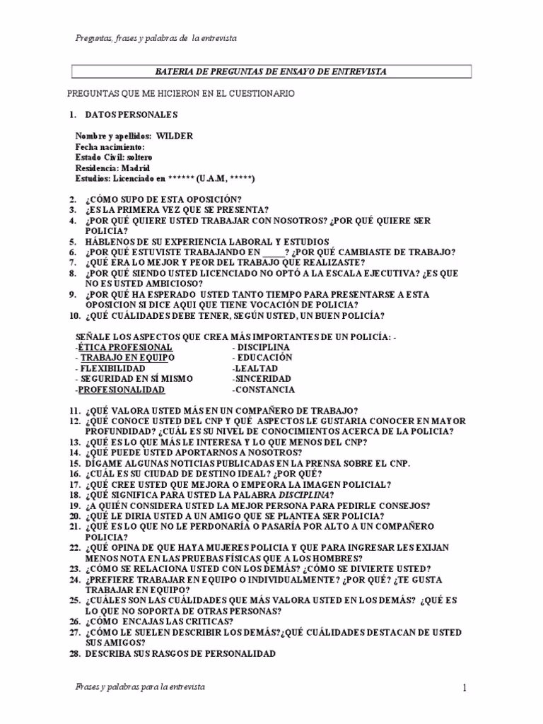 ¿Qué preguntas se hacen en una entrevista de policía?