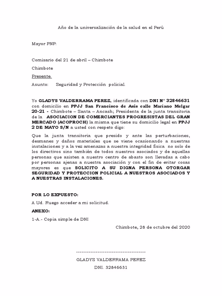 ¿Cuántos documentos tiene la solicitud de resguardo policial?