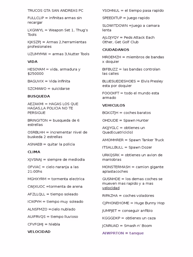 ¿Cuáles son los trucos de vehículos en GTA San Andreas?